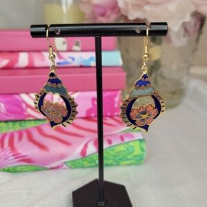 Vintage Cloisonne Blue Floral Drop Earrings